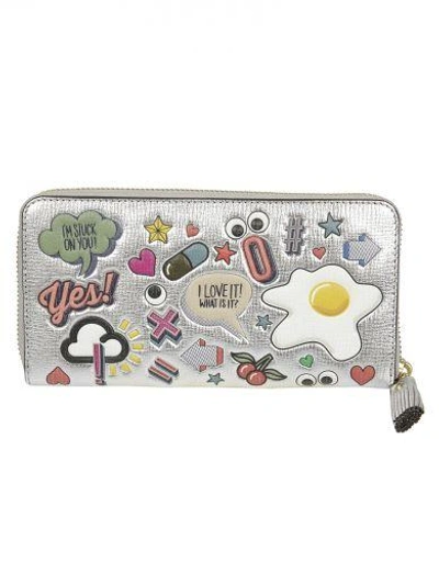 Shop Anya Hindmarch Large Zip Round Wallet All Over Wink In Silver