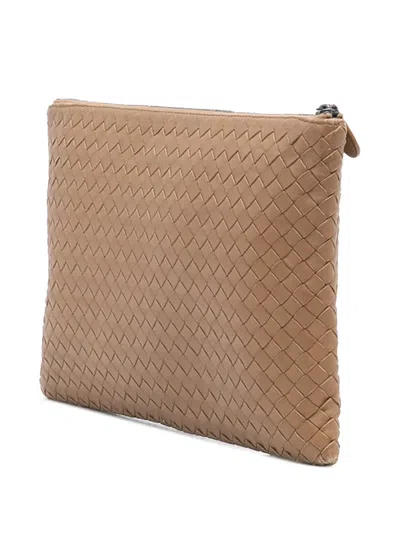 Pre-owned Bottega Veneta 2012-2025 Nappa Intrecciato Clutch Bag In Brown