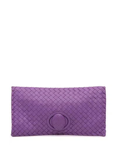 Pre-owned Bottega Veneta 2012-2025 Nappa Intrecciato Turn Lock Clutch Bag In Purple