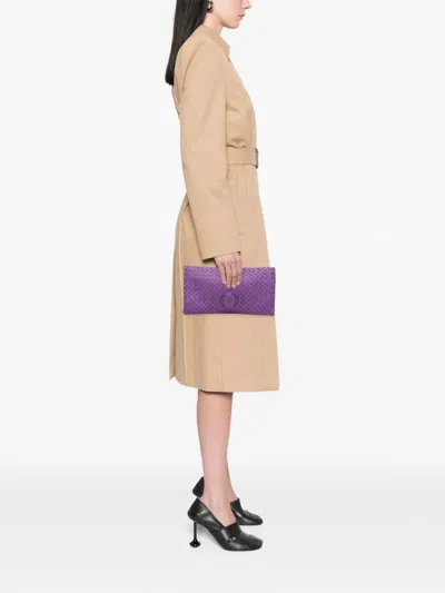 Pre-owned Bottega Veneta 2012-2025 Nappa Intrecciato Turn Lock Clutch Bag In Purple