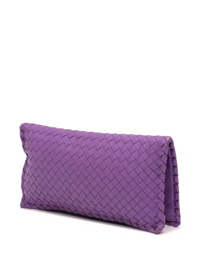 Pre-owned Bottega Veneta 2012-2025 Nappa Intrecciato Turn Lock Clutch Bag In Purple