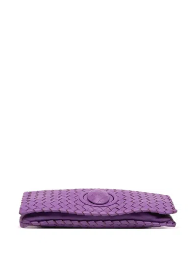 Pre-owned Bottega Veneta 2012-2025 Nappa Intrecciato Turn Lock Clutch Bag In Purple