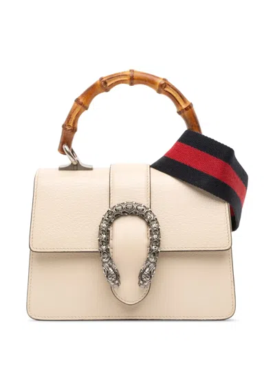 Pre-owned Gucci 2016-2025 Mini Leather Bamboo Dionysus Web Satchel In White