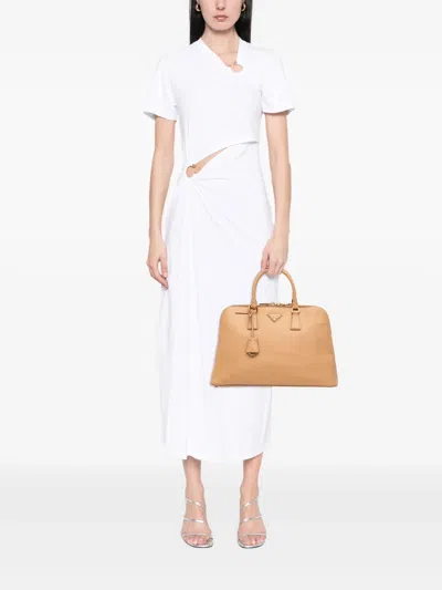 Pre-owned Prada 2013-2025 Large Saffiano Lux Promenade Satchel In Brown