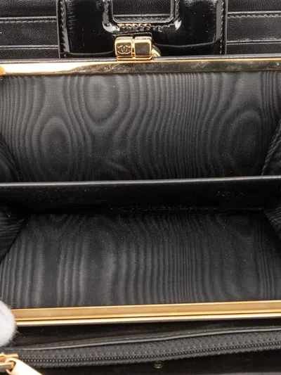 Pre-owned Chanel 2003-2004 Cc Chocolate Bar Patent Wristlet Wallet Long Wallets In Black