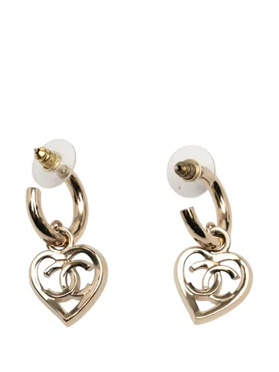 Pre-owned Chanel 2022 Gold Plated Cc Heart Coco In Love Hoop Push Back Earrings Costume Earrings