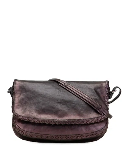 Pre-owned Bottega Veneta 2010 Intrecciato Trimmed Iridescent Calfskin Scarabee Crossbody Bag In Purple