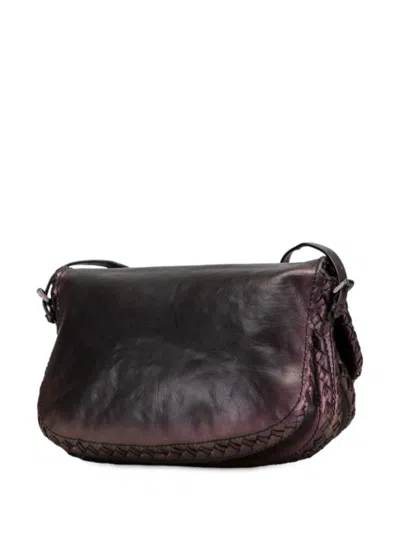 Pre-owned Bottega Veneta 2010 Intrecciato Trimmed Iridescent Calfskin Scarabee Crossbody Bag In Purple