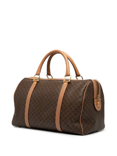 Pre-owned Celine 2012 Macadam Coated Canvas Boston Bag In Brown