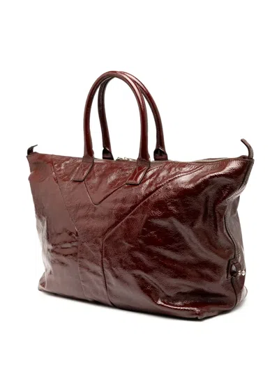 Pre-owned Saint Laurent 2000-2012 Medium Textured Patent Easy Y Tote Bag In Red