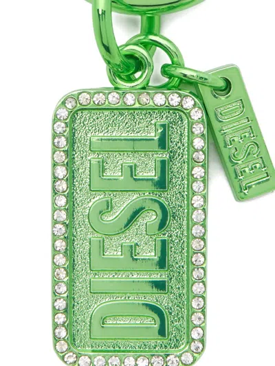 Diesel Rhinestone Charm Keyring In Green