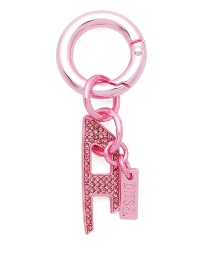 Diesel Rhinestone Charm-d Keyring In Pink