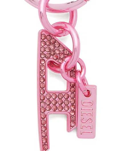 Diesel Rhinestone Charm-d Keyring In Pink
