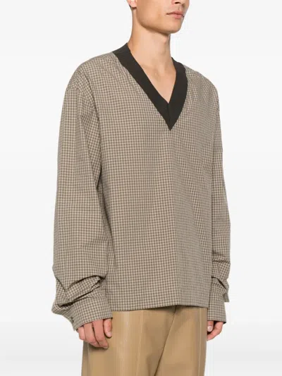 Nanushka Checked V-neck Top In Brown