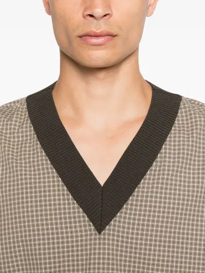 Nanushka Checked V-neck Top In Brown