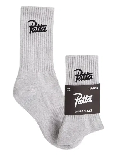 Patta Ribbed Logo-print Socks In Gray