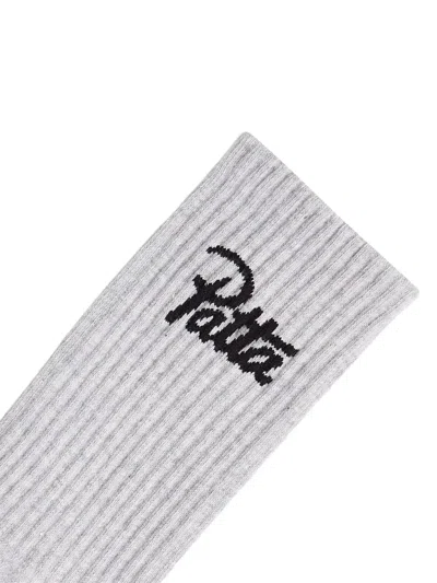 Patta Ribbed Logo-print Socks In Gray