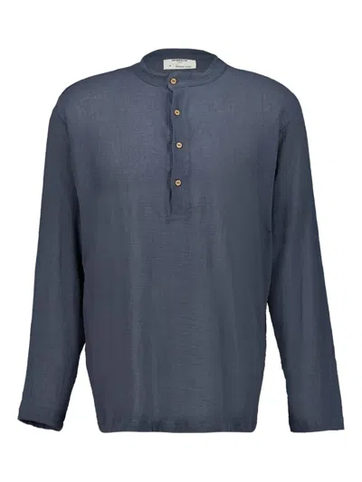 Spiritum Tulum Band-collar Shirt In Blue