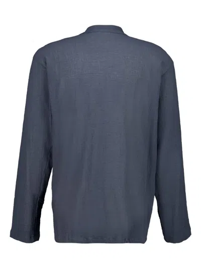 Spiritum Tulum Band-collar Shirt In Blue