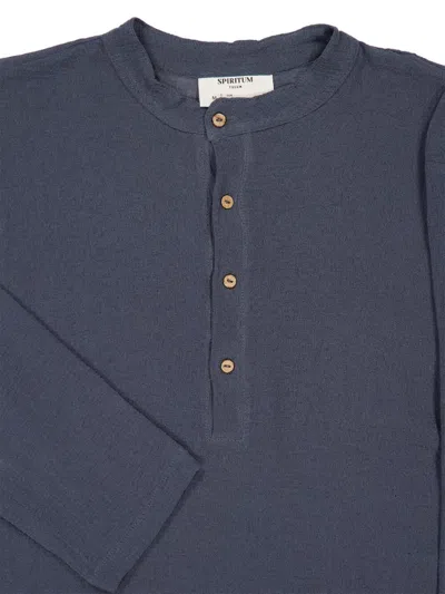 Spiritum Tulum Band-collar Shirt In Blue