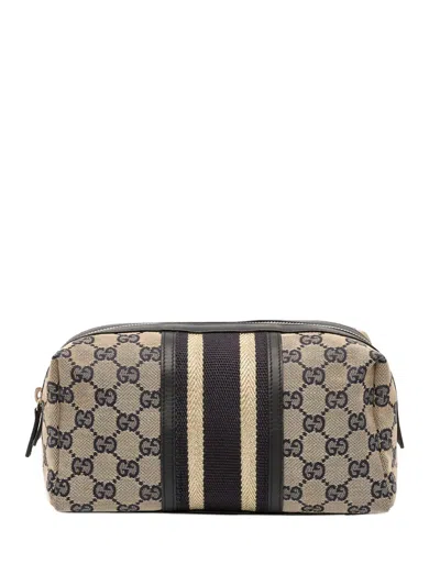 Pre-owned Gucci 2000-2015 Gg Canvas Web Pouch In Brown