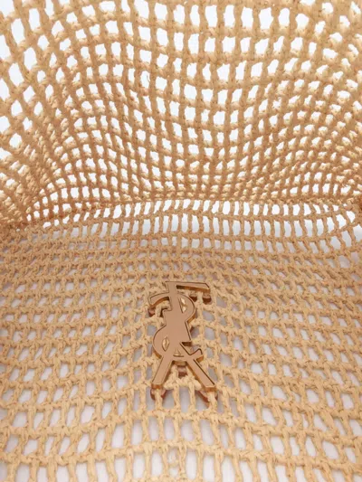 Pre-owned Saint Laurent 2024 Crochet Raffia Oxalis Shoulder Bag In Brown