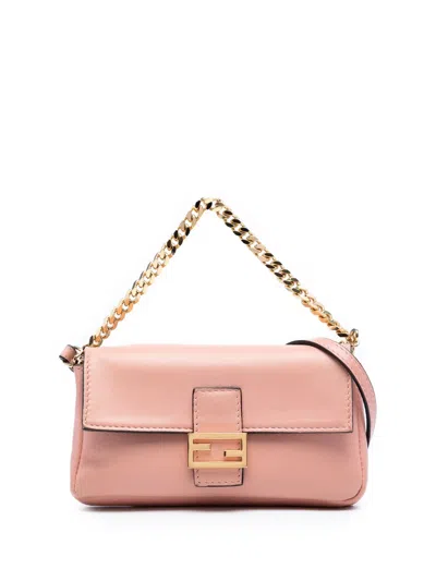 Pre-owned Fendi 2010-2025 Micro Nappa Baguette Satchel In Pink