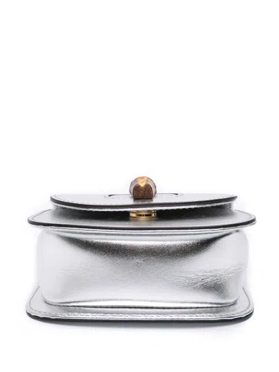 Pre-owned Gucci 2016-2025 Nano Metallic Calfskin 1947 Bamboo Top Handle Bag Satchel In Silver