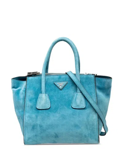 Pre-owned Prada 2000-2025 Small Scamosciato Twin Pocket Satchel In Blue