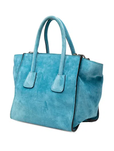 Pre-owned Prada 2000-2025 Small Scamosciato Twin Pocket Satchel In Blue