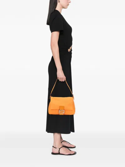 Pre-owned Fendi 2000-2010 Zucchino Canvas Mamma Forever Shoulder Bag In Orange
