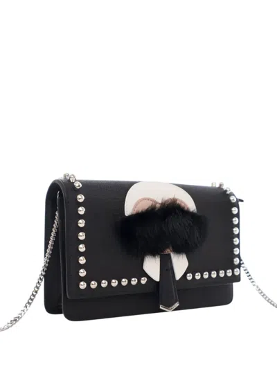 Pre-owned Fendi 2010-2025 Studded Leather Karlito Wallet On Chain Crossbody Bag In Black