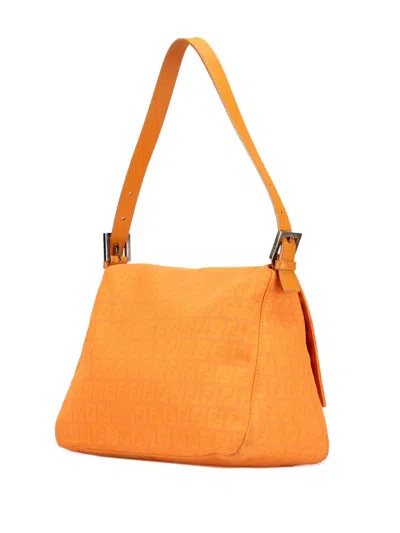 Pre-owned Fendi 2000-2010 Zucchino Canvas Mamma Forever Shoulder Bag In Orange