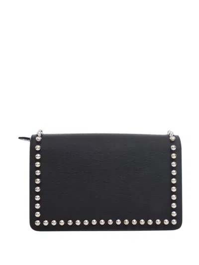 Pre-owned Fendi 2010-2025 Studded Leather Karlito Wallet On Chain Crossbody Bag In Black