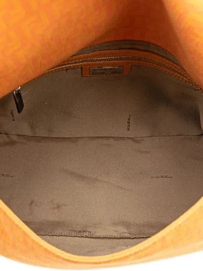Pre-owned Fendi 2000-2010 Zucchino Canvas Mamma Forever Shoulder Bag In Orange