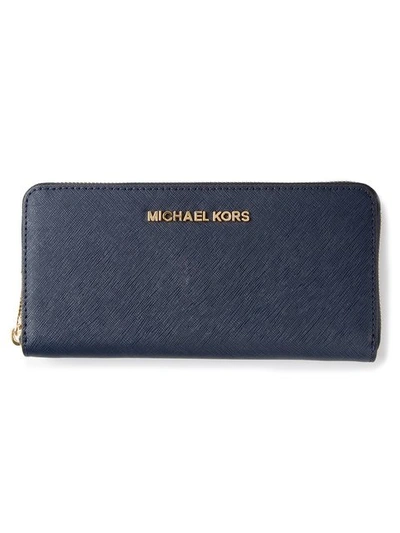 Michael Michael Kors 'jet Set' Continental Wristlet Wallet In Navy/gold