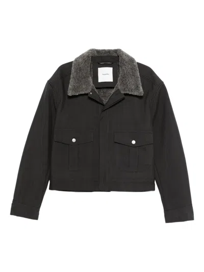 Nanushka Faux Shearling-collar Jacket In Gray