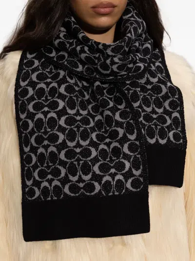 Coach Logo-pattern Scarf In Black
