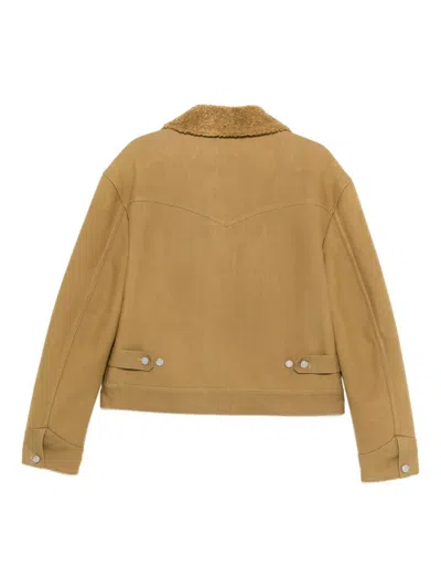 Nanushka Faux Shearling-collar Overshirt In Neutral