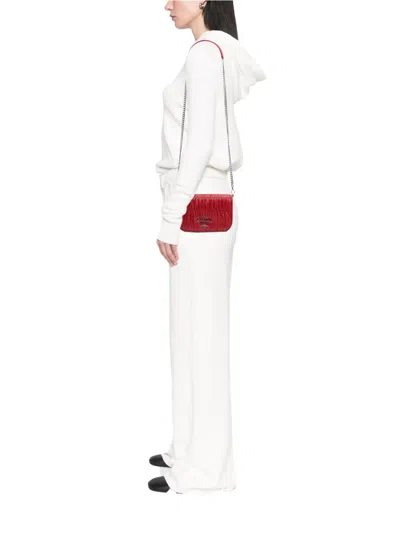 Pre-owned Prada 2000-2025 Nappa Gaufre Chain Flap Bag Crossbody Bag In Red