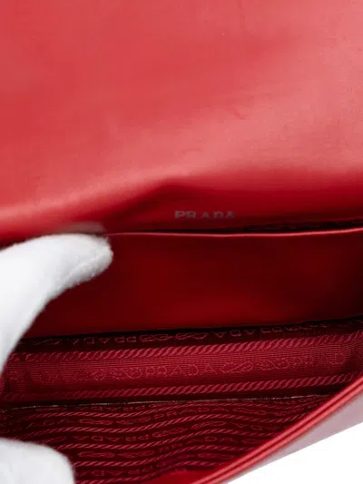 Pre-owned Prada 2000-2025 Nappa Gaufre Chain Flap Bag Crossbody Bag In Red