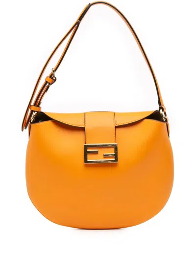 Pre-owned Fendi 2010-2025 Small Leather Croissant Hobo Bag In Orange