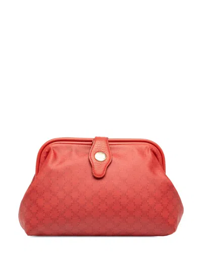 Pre-owned Celine 2004 Macadam Coated Canvas Frame Clutch Bag In Red