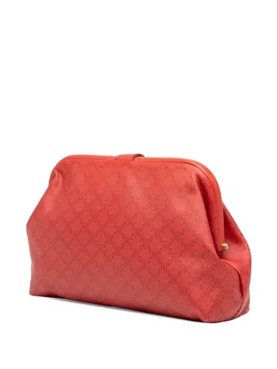 Pre-owned Celine 2004 Macadam Coated Canvas Frame Clutch Bag In Red