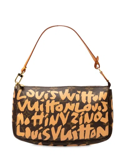 Pre-owned Louis Vuitton 2001 Stephen Sprouse Monogram Graffiti Pochette Accessoires Shoulder Bag In Brown
