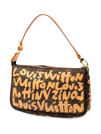 Pre-owned Louis Vuitton 2001 Stephen Sprouse Monogram Graffiti Pochette Accessoires Shoulder Bag In Brown