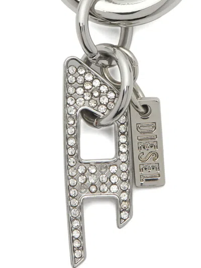 Diesel Rhinestone Charm-d Keyring In Silver