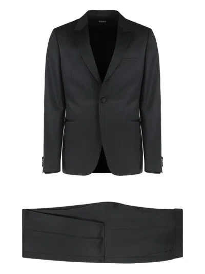 Zegna Single-breasted Two-piece Suit In Black