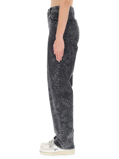 Golden Goose Straight Jeans With Floral Motif In Gray