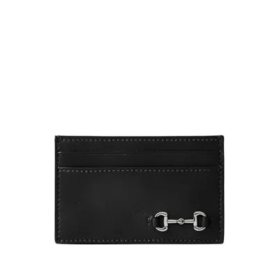 Gucci Men Black Card Holder With Horsebit On The Front In Leather Man In Black